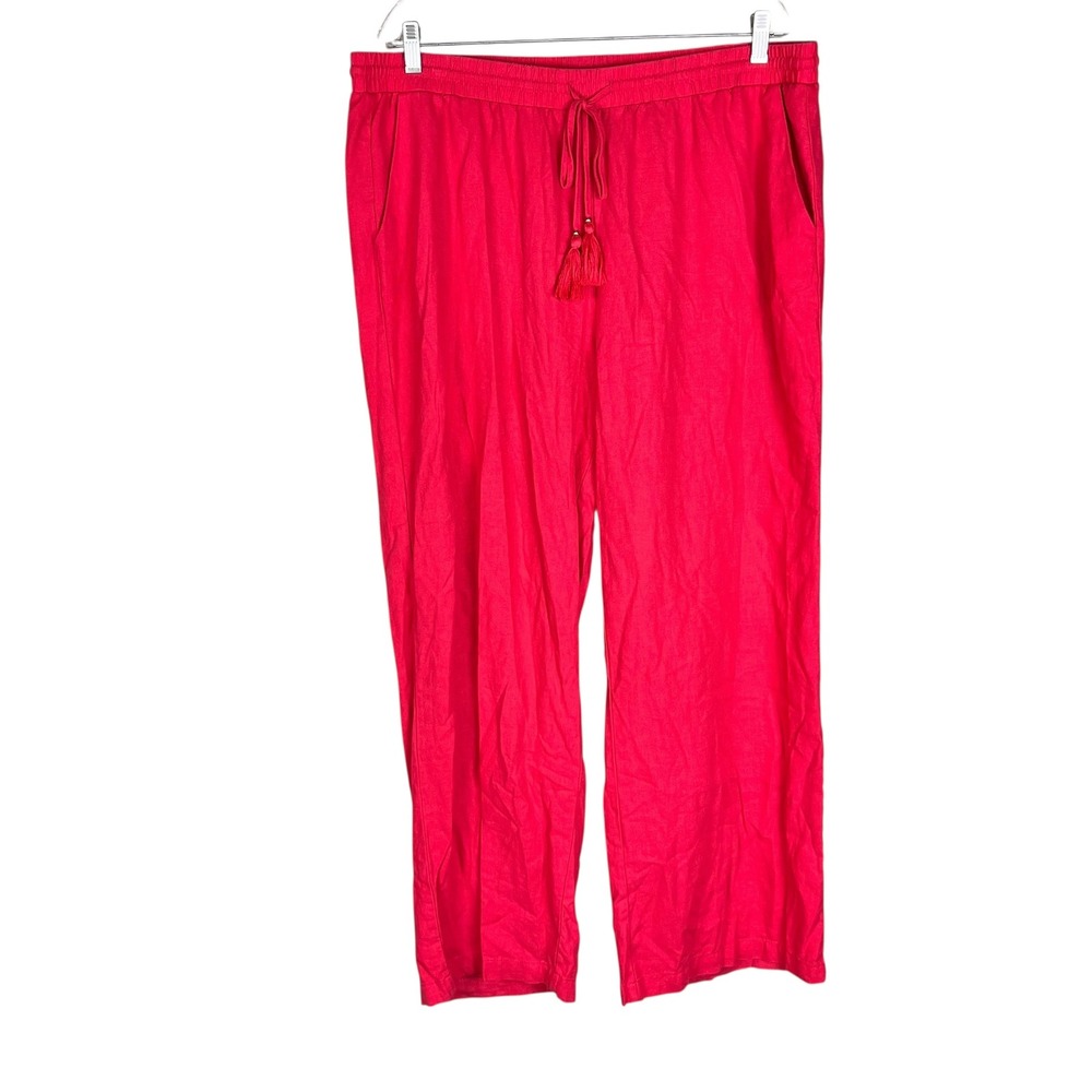 Ellen Tracy Womens XL Pink Linen Blend Wide Leg Drawstring Tassel Pants